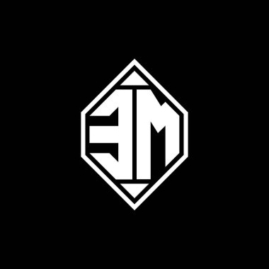 Gemoteric çizgili EM monogram logo harfi izole arkaplanda yuvarlak biçim tasarımı, silinmiş harf monogramı