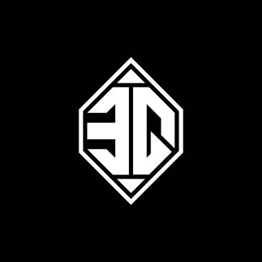 Gemoteric çizgili EQ Monogram logo harfi izole arkaplanda yuvarlak biçim tasarımı, silinmiş harf monogramı