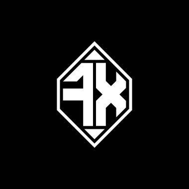 Gemoteric çizgili FX Monogram logo harfi izole arkaplanda yuvarlak biçim tasarımı, silinmiş harf monogramı