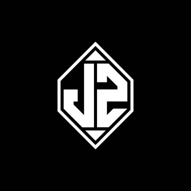 Gemoteric çizgisi olan JZ Monogram logo harfi izole arkaplanda yuvarlak biçim tasarımı, silinmiş harf monogramı