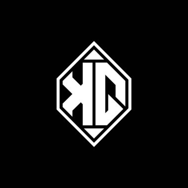 Gemoteric çizgisi olan KQ Monogram logo harfi izole arkaplanda yuvarlak biçim tasarımı, silinmiş harf monogramı