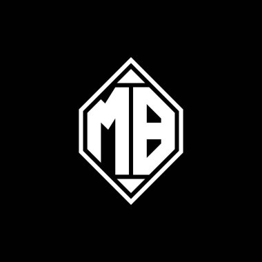 Gemoteric çizgili MB monogram logo harfi izole arkaplanda yuvarlak biçim tasarımı, silinmiş harf monogramı