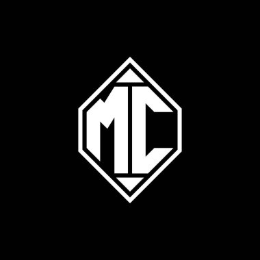 Gemoteric çizgili MC monogram logo harfi izole arkaplanda yuvarlak biçim tasarımı, silinmiş harf monogramı