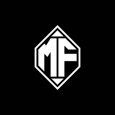Gemoteric çizgili MF Monogram logo harfi izole arkaplanda yuvarlak biçim tasarımı, silinmiş harf monogramı