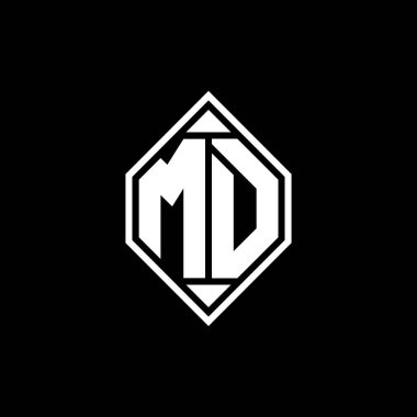 Gemoteric çizgili MD monogram logo harfi izole arkaplanda yuvarlak biçim tasarımı, silinmiş harf monogramı