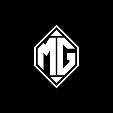 Gemoteric çizgili MG monogram logo harfi izole arkaplanda yuvarlak biçim tasarımı, silinmiş harf monogramı