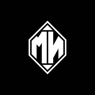 Gemoteric çizgili MN Monogram logo harfi izole arkaplanda yuvarlak biçim tasarımı, silinmiş harf monogramı