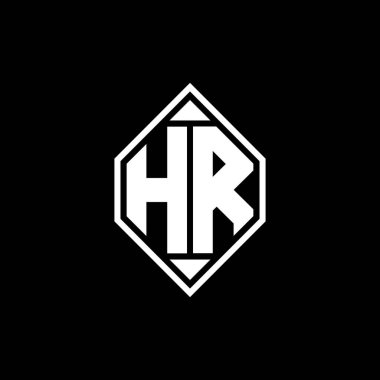 Gemoteric çizgili HR Monogram logo harfi izole arkaplanda yuvarlak biçim tasarımı, silinmiş harf monogramı