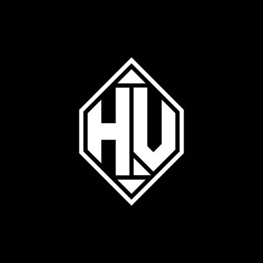 Gemoteric çizgili HV monogram logo harfi izole arkaplanda yuvarlak biçim tasarımı, silinmiş harf monogramı