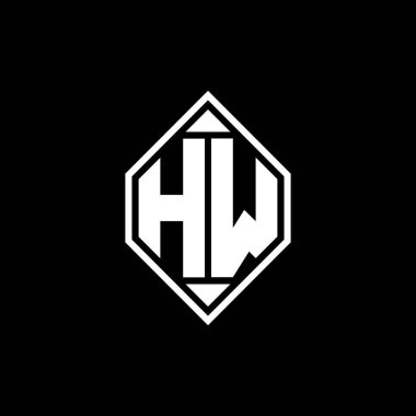 Gemoteric çizgili HW Monogram logo harfi izole arkaplanda yuvarlak biçim tasarımı, silinmiş harf monogramı
