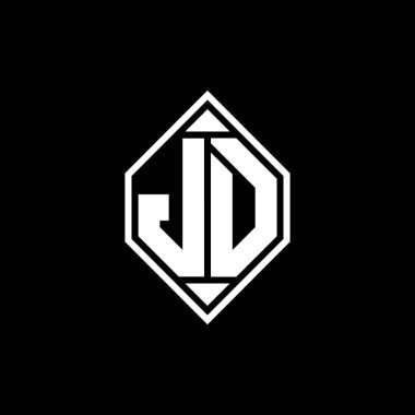 Gemoteric çizgili JD Monogram logo harfi izole arkaplanda yuvarlak biçim tasarımı, silinmiş harf monogramı