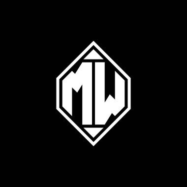 Gemoteric çizgili MW monogram logo harfi izole arkaplanda yuvarlak biçim tasarımı, silinmiş harf monogramı