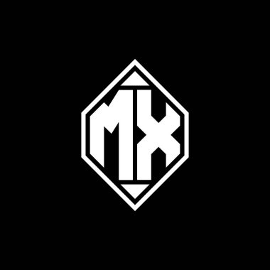Gemoteric çizgili MX Monogram logo harfi izole arkaplanda yuvarlak biçim tasarımı, silinmiş harf monogramı