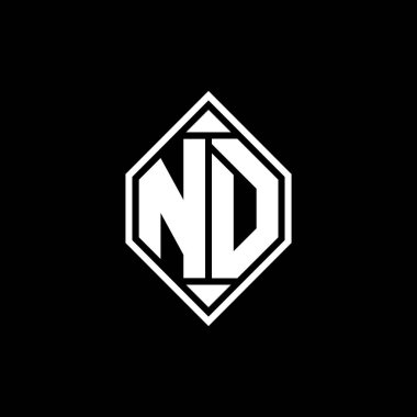 Gemoteric çizgisi ile ND monogram logo harfi izole arkaplanda yuvarlak biçim tasarımı, silinmiş harf monogramı