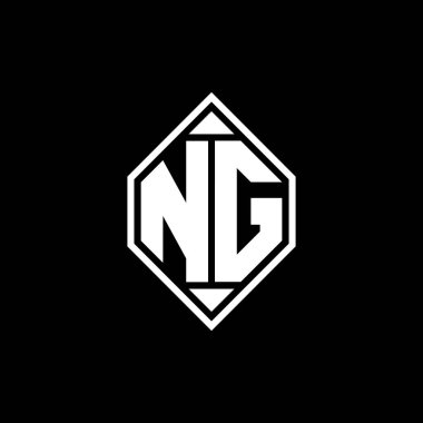 Gemoteric çizgisi olan NG Monogram logo harfi izole arkaplanda yuvarlak biçim tasarımı, silinmiş harf monogramı