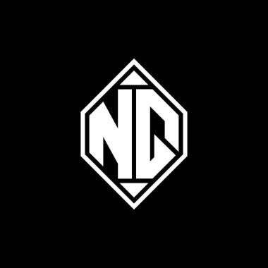 Gemoteric çizgisi olan NQ Monogram logo harfi izole arkaplanda yuvarlak biçim tasarımı, silinmiş harf monogramı
