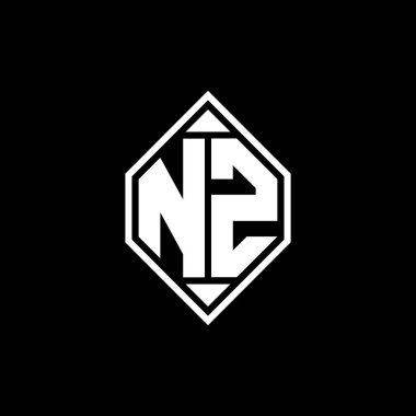Gemoteric çizgisi olan NZ Monogram logo harfi izole arkaplanda yuvarlak biçim tasarımı, silinmiş harf monogramı