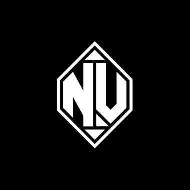 Gemoteric çizgili NV monogram logo harfi izole arkaplanda yuvarlak biçim tasarımı, silinmiş harf monogramı