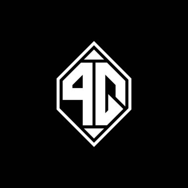 Gemoteric çizgili PQ Monogram logo harfi izole arkaplanda yuvarlak biçim tasarımı, silinmiş harf monogramı