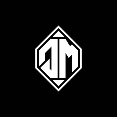 Gemoteric çizgisi olan QM Monogram logo harfi izole arkaplanda yuvarlak biçim tasarımı, silinmiş harfli monogram