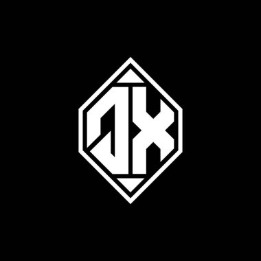 Gemoteric çizgisi olan QX Monogram logo harfi izole arkaplanda yuvarlak biçim tasarımı, silinmiş harfli monogram