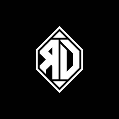 Gemoteric çizgili RD monogram logo harfi izole arkaplanda yuvarlak biçim tasarımı, silinmiş harf monogramı