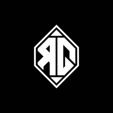 Gemoteric çizgili RQ Monogram logo harfi izole arkaplanda yuvarlak biçim tasarımı, silinmiş harf monogramı