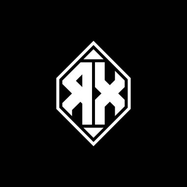 Gemoteric çizgili RX Monogram logo harfi izole arkaplanda yuvarlak biçim tasarımı, silinmiş harf monogramı