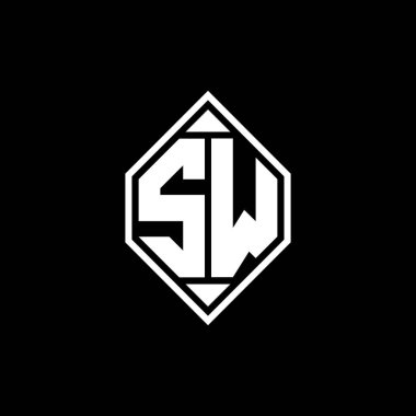 Gemoteric çizgili SW Monogram logo harfi izole arkaplanda yuvarlak biçim tasarımı, silinmiş harf monogramı