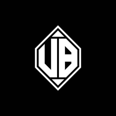 Gemoteric çizgili UB monogram logo harfi izole arkaplanda yuvarlak biçim tasarımı, silinmiş harf monogramı