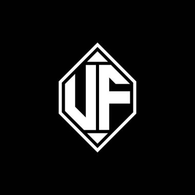 Gemoteric çizgili UF Monogram logo harfi izole arkaplanda yuvarlak biçim tasarımı, silinmiş harf monogramı