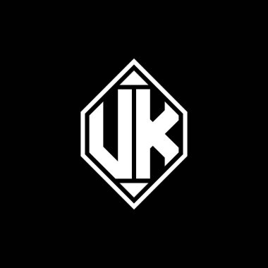 Gemoteric çizgili UK monogram logo harfi izole arkaplanda yuvarlak biçim tasarımı, silinmiş harf monogramı