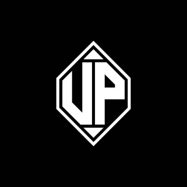 UP Monogram logo harfi Gemoteric çizgisi izole arkaplanda yuvarlak biçim tasarımı, silinmiş harf monogramı