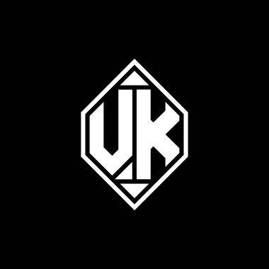 Gemoteric çizgisi olan VK Monogram logo harfi izole arkaplanda yuvarlak biçim tasarımı, silinmiş harf monogramı