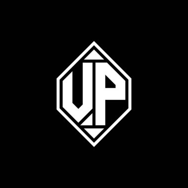 Gemoteric çizgisi olan VP Monogram logo harfi izole arkaplanda yuvarlak biçim tasarımı, silinmiş harf monogramı