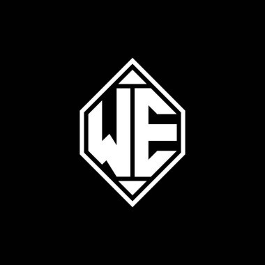 Gemoteric çizgisi olan We Monogram logo harfi izole arkaplanda yuvarlak şekil tasarımı, harf monogramı