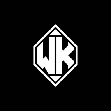 Gemoteric çizgisi ile WK Monogram logo harfi izole arkaplanda yuvarlak biçim tasarımı, silinmiş harf monogramı