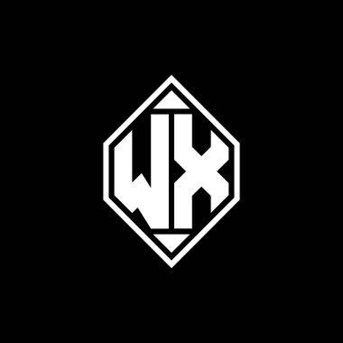 Gemoteric çizgili WX Monogram logo harfi izole arkaplanda yuvarlak biçim tasarımı, silinmiş harf monogramı