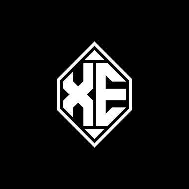 Gemoteric çizgisi olan XE Monogram logo harfi izole arkaplanda yuvarlak biçim tasarımı, silinmiş harfli monogram