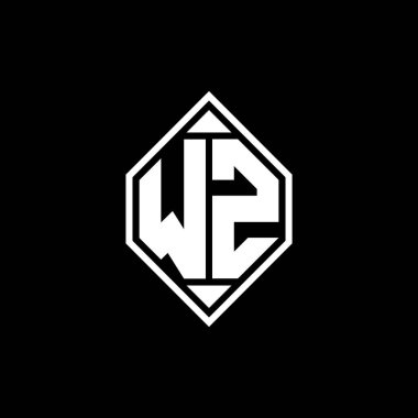 Gemoteric çizgisi olan WZ Monogram logo harfi izole arkaplanda yuvarlak biçim tasarımı, silinmiş harfli monogram