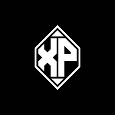 Gemoteric çizgisi olan XP Monogram logo harfi izole arkaplanda yuvarlak biçim tasarımı, silinmiş harfli monogram