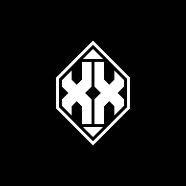 Gemoteric çizgili XX Monogram logo harfi izole arkaplanda yuvarlak biçim tasarımı, silinmiş harf monogramı