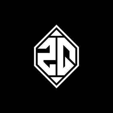 Gemoteric çizgili ZQ Monogram logo harfi izole arkaplanda yuvarlak biçim tasarımı, silinmiş harf monogramı