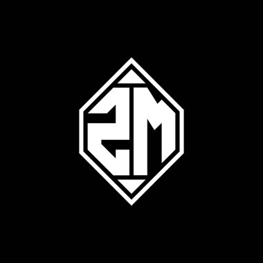 Gemoteric çizgisi olan ZM Monogram logo harfi izole arkaplanda yuvarlak biçim tasarımı, harf monogramı
