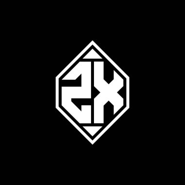 Gemoteric çizgisi olan ZX Monogram logo harfi izole arkaplanda yuvarlak biçim tasarımı, silinmiş harf monogramı
