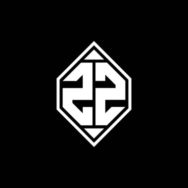Gemoteric çizgisi olan ZZ Monogram logo harfi izole arkaplanda yuvarlak biçim tasarımı, silinmiş harf monogramı