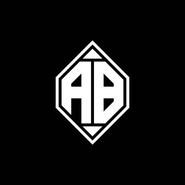 Gemoteric çizgisi olan AB Monogram logo harfi izole arkaplanda yuvarlak biçim tasarımı, silinmiş harf monogramı