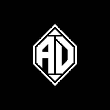 AD Monogram logo harfi Gemoteric çizgisi ile izole arkaplanda yuvarlak biçim tasarımı, silinmiş harf monogramı