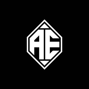 Gemoteric çizgisi olan AE Monogram logo harfi izole arkaplanda yuvarlak biçim tasarımı, silinmiş harfli monogram