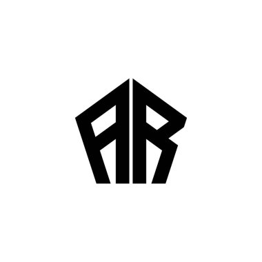 AR Monogram logo harfi beyaz arkaplanda izole edilmiş çokgen geometrik şekil tasarımı. Yıldız çokgeni, kalkan yıldızı geometriği.